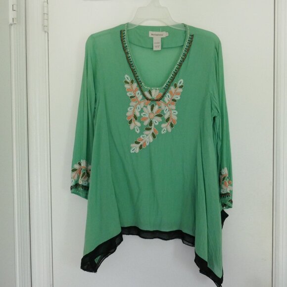 British India embroidered beaded tunic top jade green size 7 - Picture 1 of 9